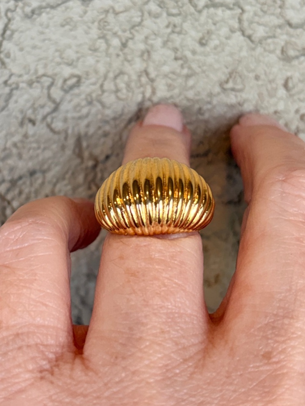 Classic Gold Ribbed Dome Statement Ring - Picture 3 of 7